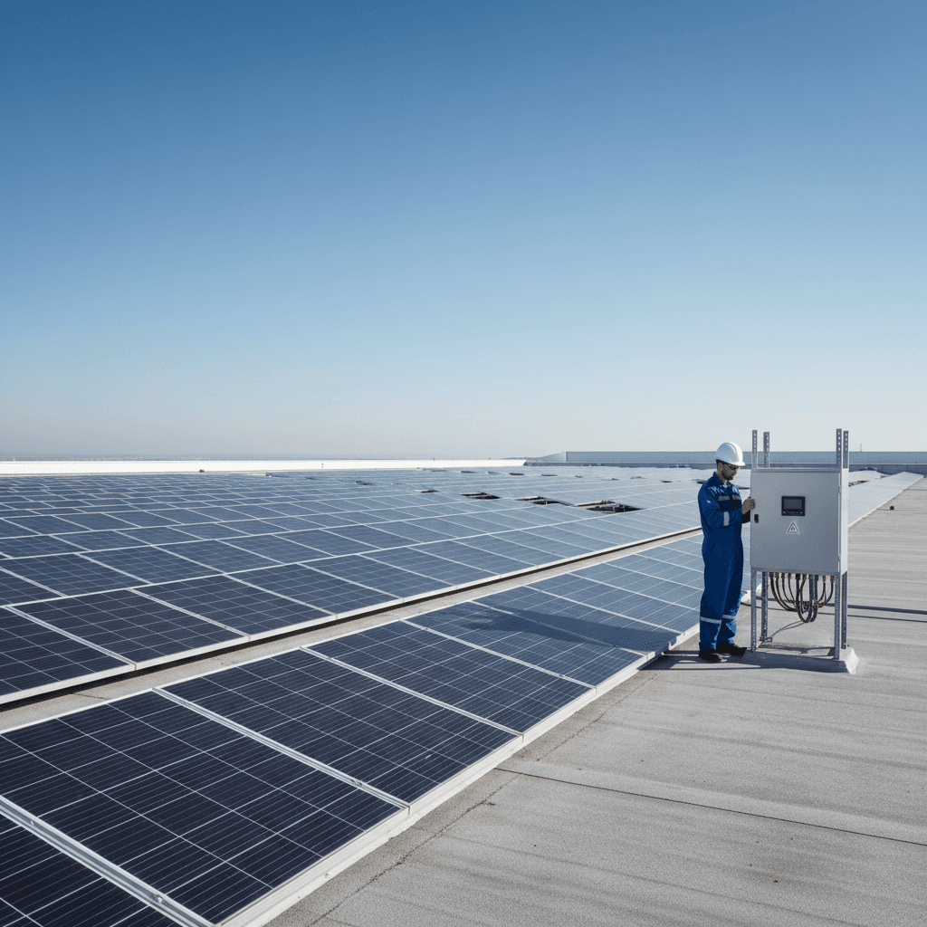 Paneles solares fotovoltaicos en cubierta industrial