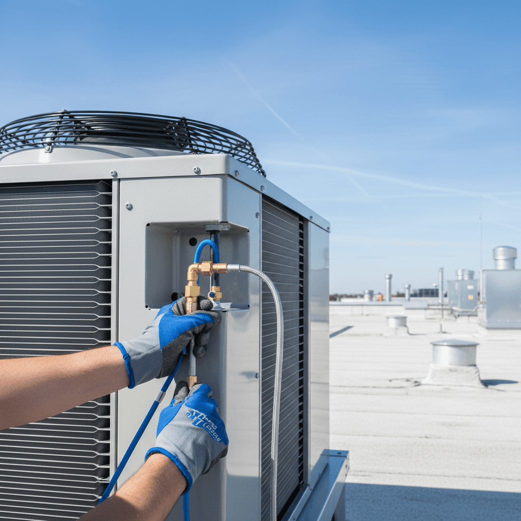 Conexión de líneas de refrigerante en chiller